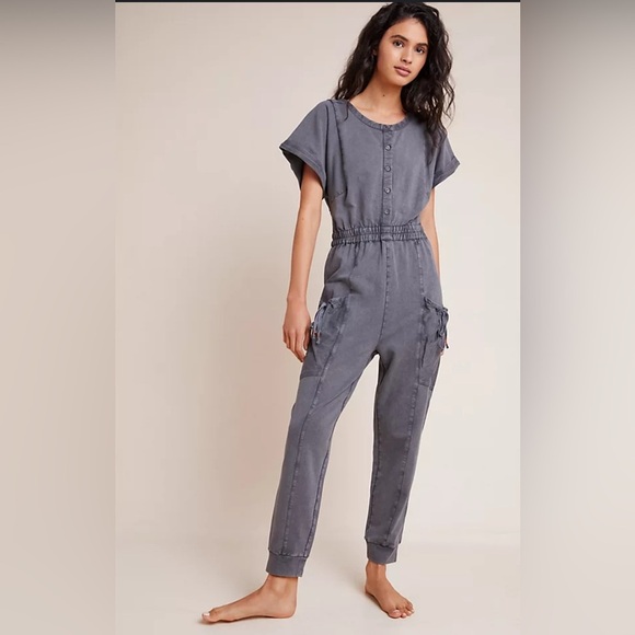 Anthropologie Estella Gray Utility Jumpsuit Tapered Legs XS Casual Comfy Trendy - Picture 1 of 11
